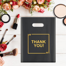 50 Pack Die Cut Plastic Shopping Bags with Thank You Logo 9x12 Merchandise Bags Extra Thick Glossy and Shopping Bags for Retail,Boutique Bags with Handles for Merchandise, Gifts, Trade Shows