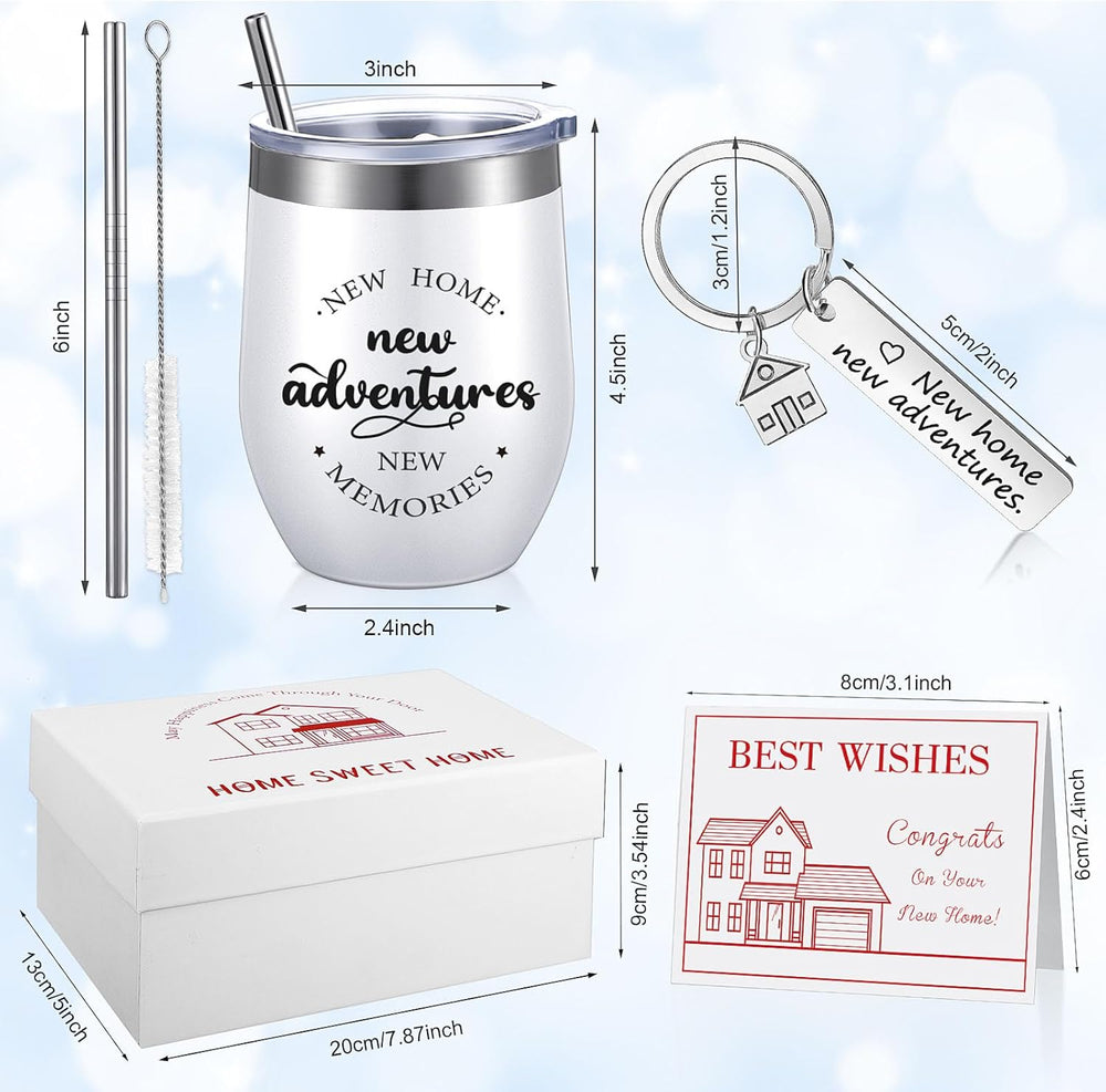 Sieral House Warming Gift for New Home House Warming Wine Tumbler for Women Men New Adventure for Friend Owner Couples Homeowners Clients Real Estate Agent Wedding Gifts(12 oz,Cute Style)