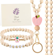 BESARME Teacher Appreciation Gifts, Teacher Gifts Teachers Bracelet with Wooden Beaded Teacher Lanyard Thank You Cards for Women