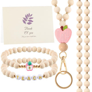 BESARME Teacher Appreciation Gifts, Teacher Gifts Teachers Bracelet with Wooden Beaded Teacher Lanyard Thank You Cards for Women