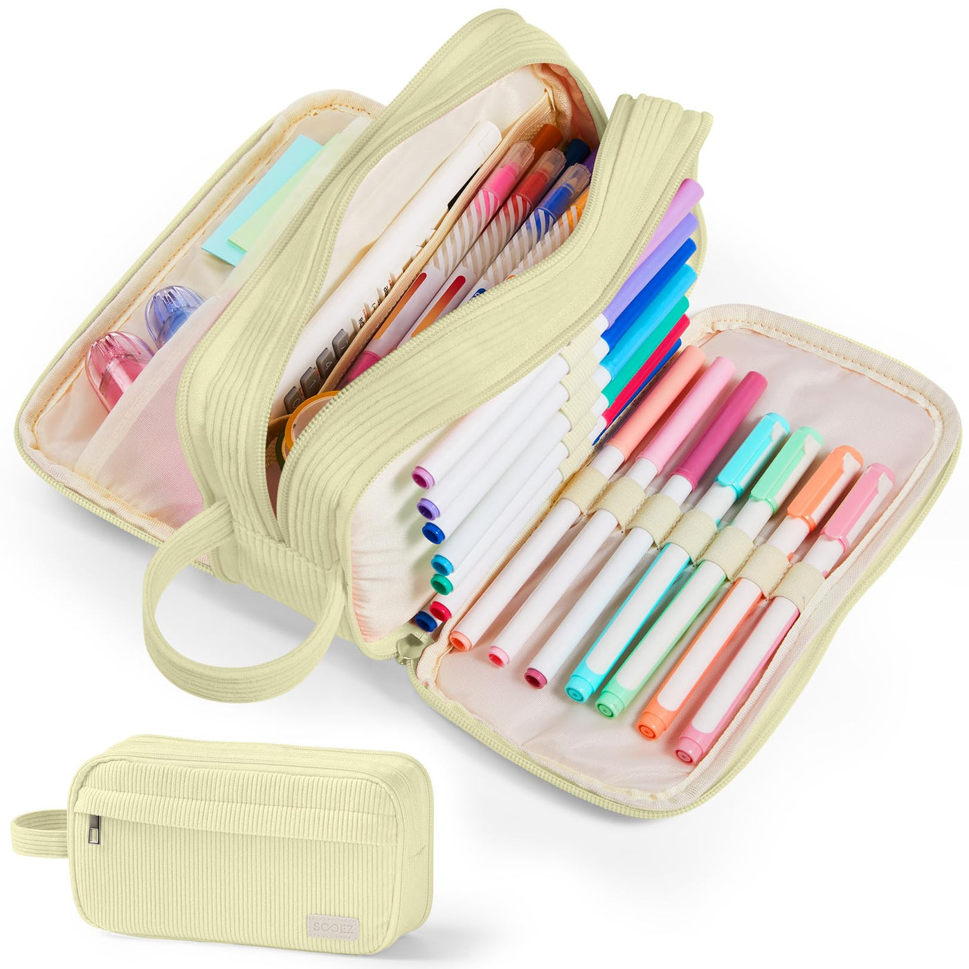 Sooez High Capacity Pencil Case, Soft Corduroy Pencil Pouch with 4 Compartments, Multiple Pockets, Large Pencil Bag with Sturdy Zipper, Cute Pencil Case Pouch Organizer for Student Teen Girls, Blue