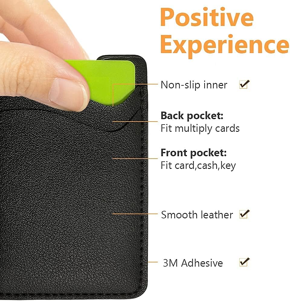Puxnoin Phone Card Holder, Leather Phone Wallet Stick On, Card Holder for Back of Phone Credit Card Holder for Phone Case Compatible with Most of Cell Phone (iPhone, Samsung) - 2Pack Black