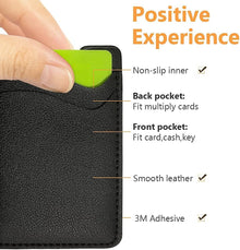 Puxnoin Phone Card Holder, Leather Phone Wallet Stick On, Card Holder for Back of Phone Credit Card Holder for Phone Case Compatible with Most of Cell Phone (iPhone, Samsung) - 2Pack Black