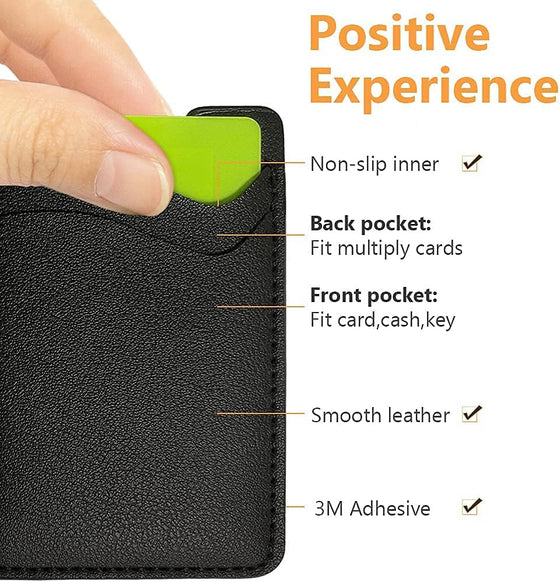 Puxnoin Phone Card Holder, Leather Phone Wallet Stick On, Card Holder for Back of Phone Credit Card Holder for Phone Case Compatible with Most of Cell Phone (iPhone, Samsung) - 2Pack Black - hover image