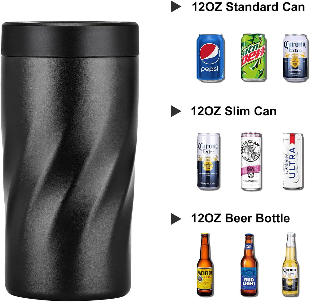 Insulated Stainless Steel 24 oz Tumbler with Freezable Drink Can Cooler for all 12 oz Slim Can,Regular Can,Beer Bottle & All Drinks (Frosted Black)
