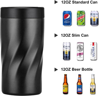 Insulated Stainless Steel 24 oz Tumbler with Freezable Drink Can Cooler for all 12 oz Slim Can,Regular Can,Beer Bottle & All Drinks (Frosted Black)