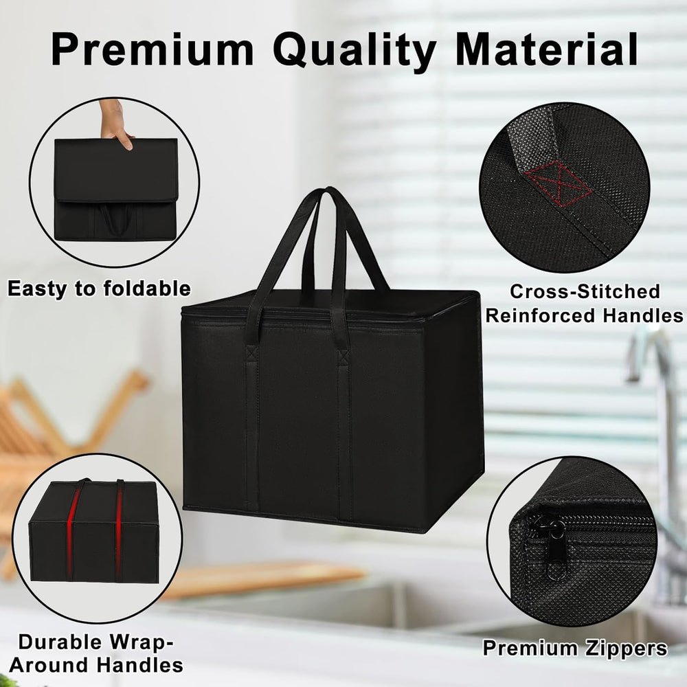 JNYONG 2 Pack Insulated Reusable Grocery Shopping Bags with zippered top,Food Delivery Bag,Collapsible Cooler Bag for Frozen Foods