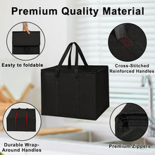 JNYONG 2 Pack Insulated Reusable Grocery Shopping Bags with zippered top,Food Delivery Bag,Collapsible Cooler Bag for Frozen Foods