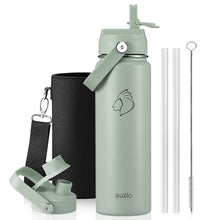 BUZIO 40oz Insulated Water Bottle, Triple Wall Vacuum Stainless Steel Water Flask with 2 lids, Lead-Free BPA-Free Straw Lid Sports Canteen Jug, Cold 48H & Hot 24H- Black