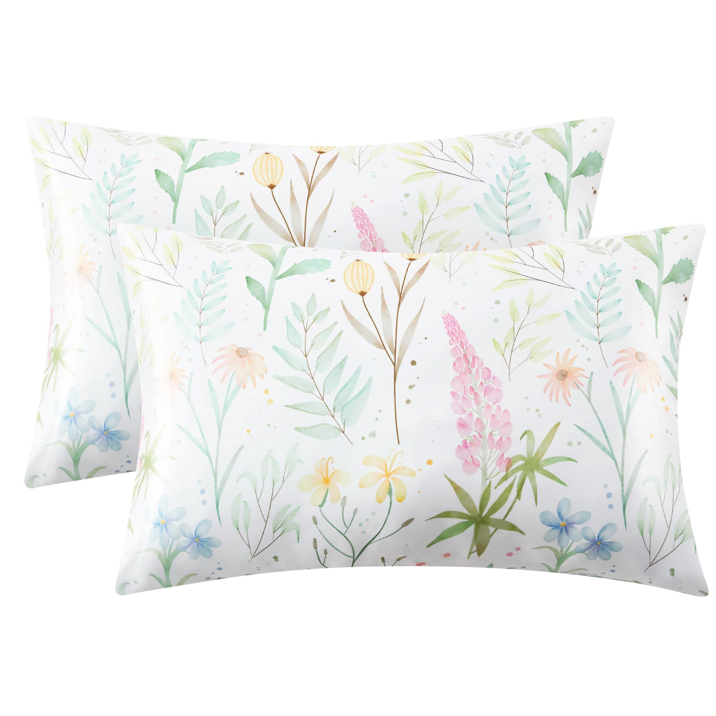 EXQ Home Silky Satin Pillowcase for Hair and Skin,Printed Pillow Cases Standard Size Set of 2 Satin Pillow Case 2 Pack with Envelope Closure(Ink Leaf, 20x26)