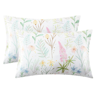 EXQ Home Silky Satin Pillowcase for Hair and Skin,Printed Pillow Cases Standard Size Set of 2 Satin Pillow Case 2 Pack with Envelope Closure(Ink Leaf, 20x26)