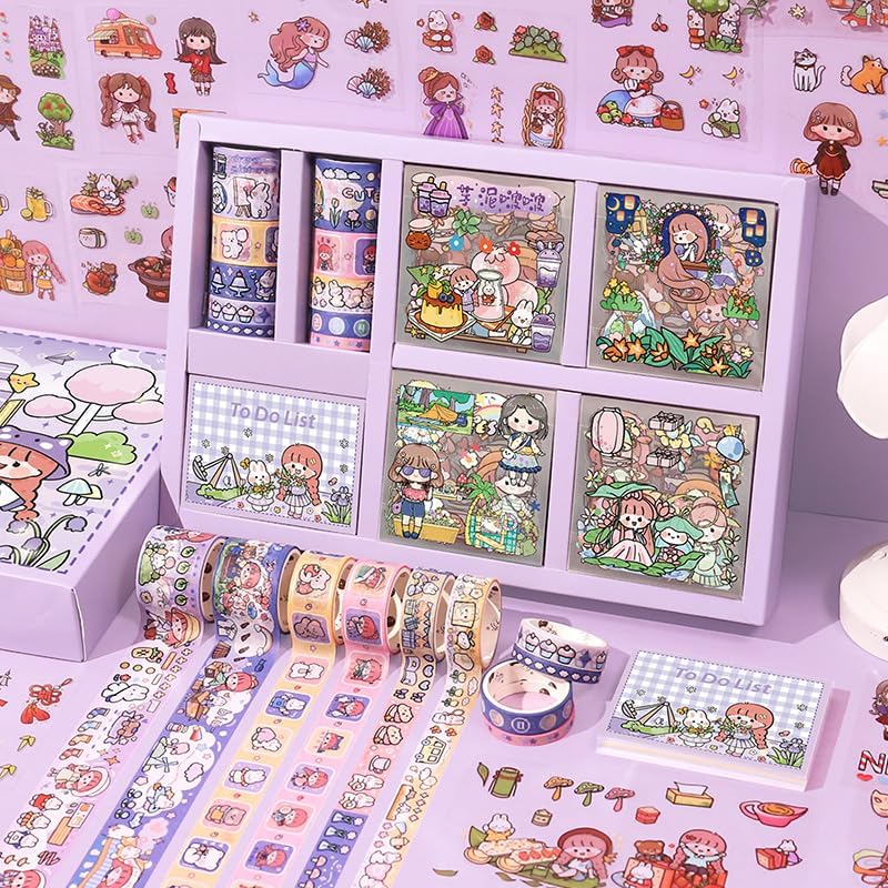 Girls DIY Diary 185 Pcs Diary Set,Toys for Ages 8-13,DIY Stationery Set, Thin Stickers and Little Daily Supplies Birthday Gifts for Girls Fun, Cute Art & Crafts Scrapbook Kits,Purple