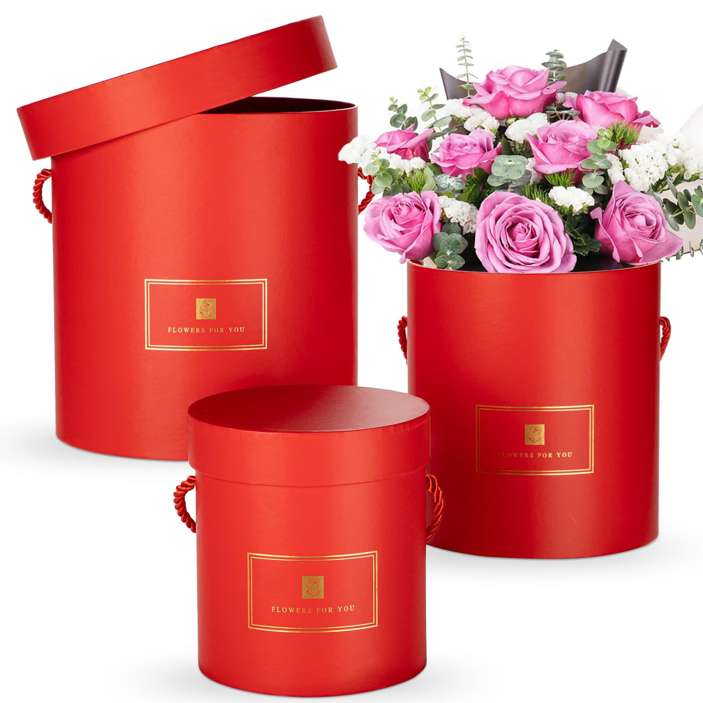 Hollyone Ivory Gift Box with Lids Set of 3 Round Nesting Gift Boxes for Presents 3 Assorted Sizes Flowers Arrangements Box for Gift Giving Christmas Valentine Thanksgiving Mom Gifts Present Wrapping