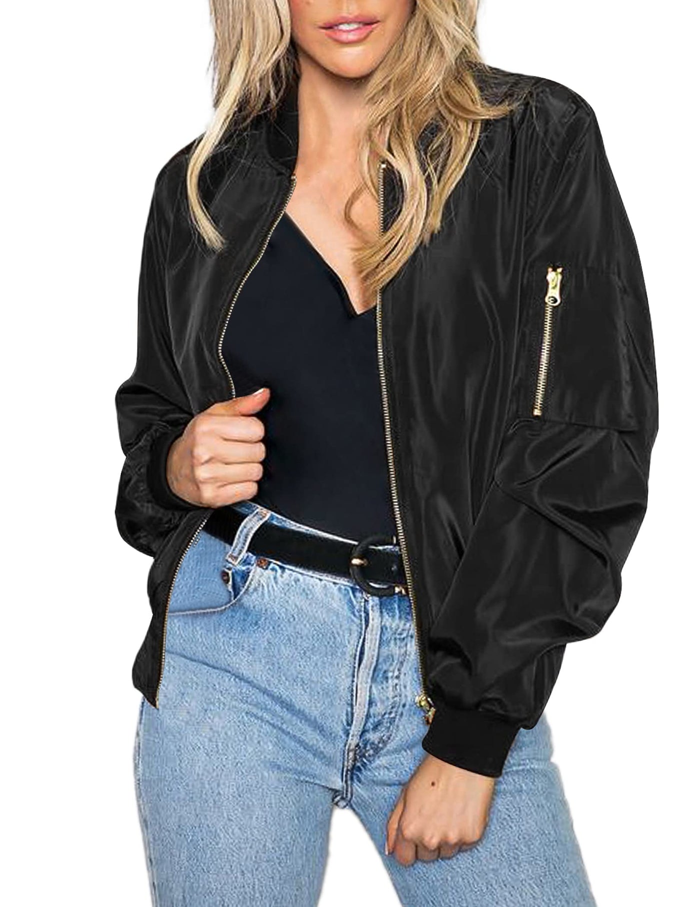Zeagoo Women's Bomber Jacket Casual Coat Zip Up Spring Fall Clothes with Pockets S-XXL