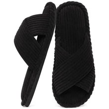 Evshine House Slippers for Women Memory Foam Bedroom Slippers Corduroy Open Toe Slides Shoes Indoor and Outdoor