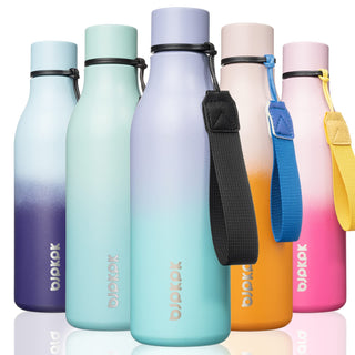 BJPKPK Insulated Water Bottles, 18 oz Stainless Steel Metal Water Bottle with Strap, BPA Free Leak Proof Jugs, Mugs, Flasks, Reusable Thermal Flasks for Sports & Travel, Orange