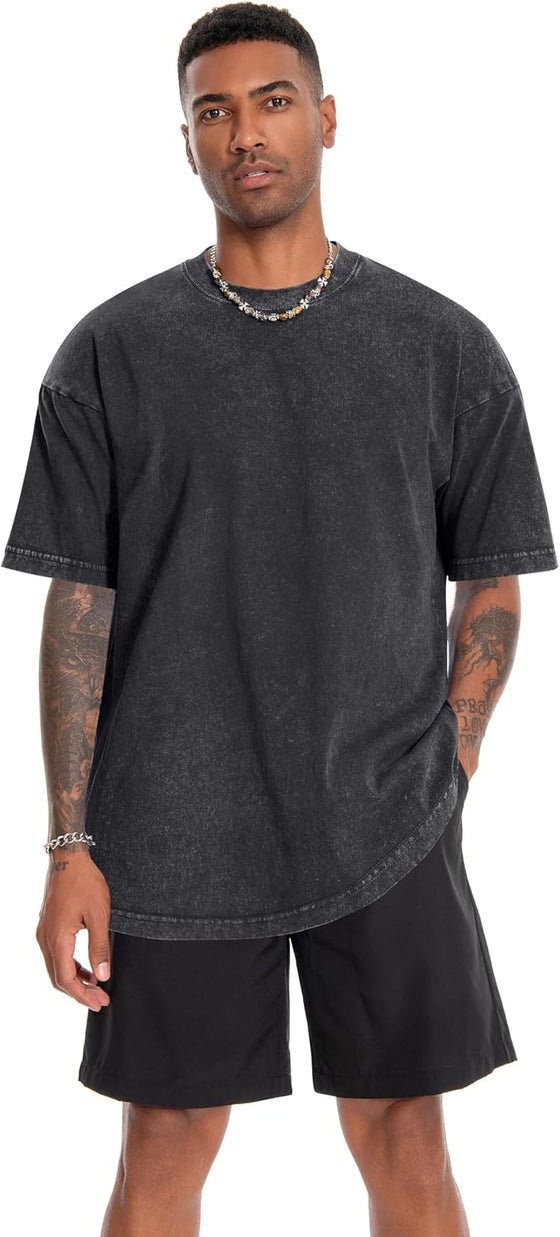 Oversized Tshirts for Men Short Sleeve Vintage Washed Basic Loose Tees 2026 - hover image