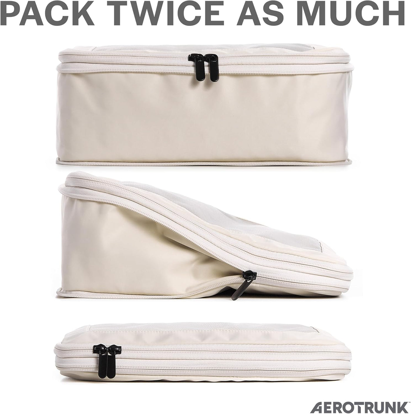 Aerotrunk Compression Packing Cubes for Travel - Luggage Organizer Bags - Double Zipper Packing Cubes for Suitcases (6-Pack, Beige)