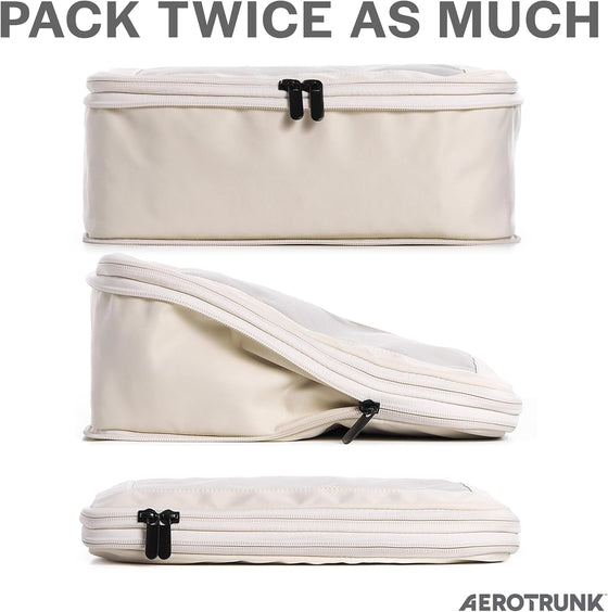 Aerotrunk Compression Packing Cubes for Travel - Luggage Organizer Bags - Double Zipper Packing Cubes for Suitcases (6-Pack, Beige) - hover image