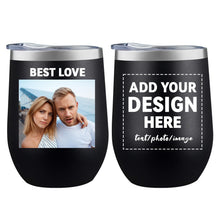 MEWAY Personalized Custom 12oz Wine Tumbler with Lid, Insulated Double Wall Vacuum Travel Tumbler Gifts with Text Photo Logo (Blue, 1pack)