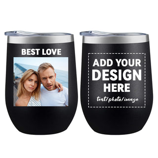 MEWAY Personalized Custom 12oz Wine Tumbler with Lid, Insulated Double Wall Vacuum Travel Tumbler Gifts with Text Photo Logo (Blue, 1pack)
