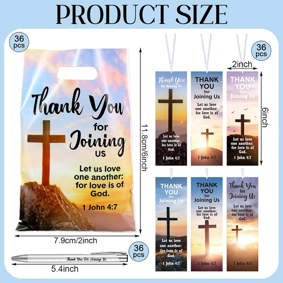 Supervitae 108 Pcs/36 Sets Church Welcome Gift Pockets Bulk Church Visitor Gifts 36 Religious Brochure Bags with Handle 36 Thank You for Joining Us Ballpoint Pen 36 Bookmark for Christian Supplies - hover image