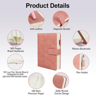 Faux Leather Journal Gift Set for Women Men, A5 Hardcover Notebook | 360 Pages 100GSM Lined Paper, Includes Pen & 6 Heart Bookmarks, Gift Box & Bag Included, Birthday Graduation Christmas Gift
