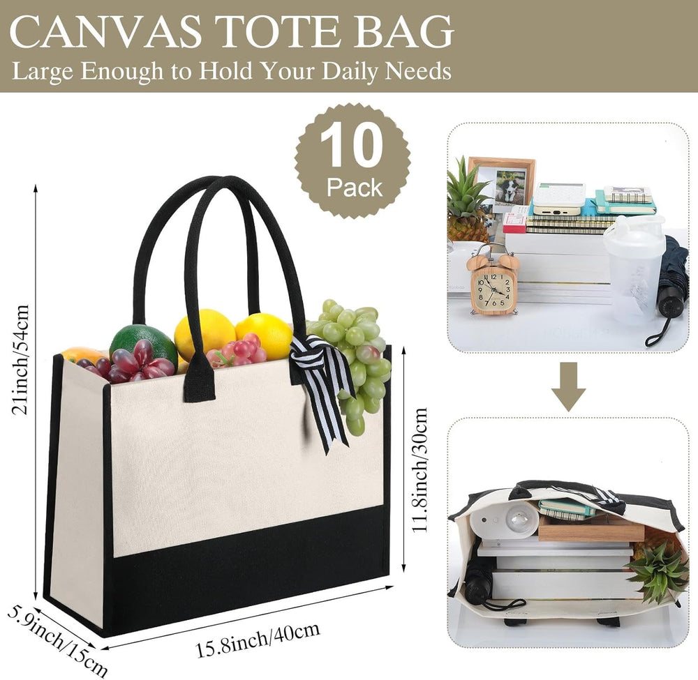 Silkfly 10 Pack Tote Bag for Women Gift Bags Canvas Tote Bag with Zipper Inner Pocket Birthday Bridesmaid Gifts for Women