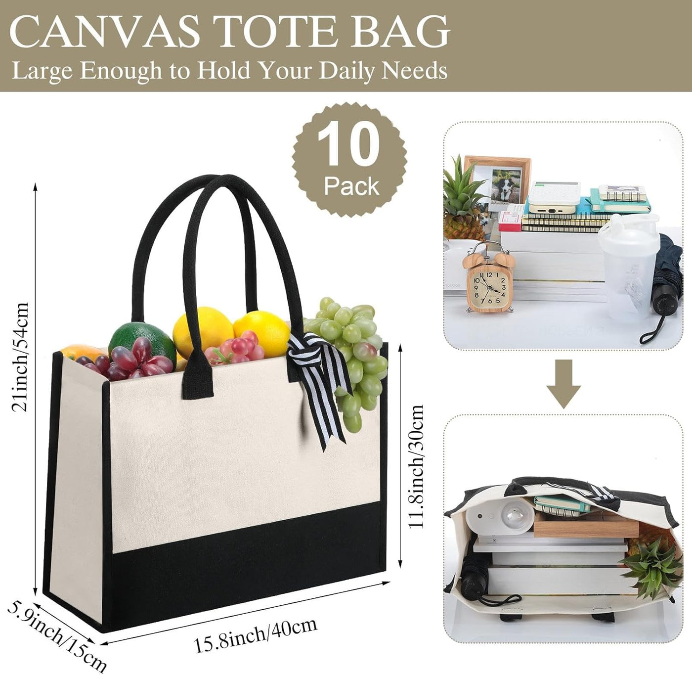 Silkfly 10 Pack Tote Bag for Women Gift Bags Canvas Tote Bag with Zipper Inner Pocket Birthday Bridesmaid Gifts for Women