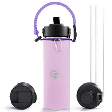 32oz Insulated Stainless Steel Water Bottle with 3 Lids & Paracord Handle – Leakproof Wide Mouth Metal Sports Bottle for Gym, School & Travel (White, 32oz)