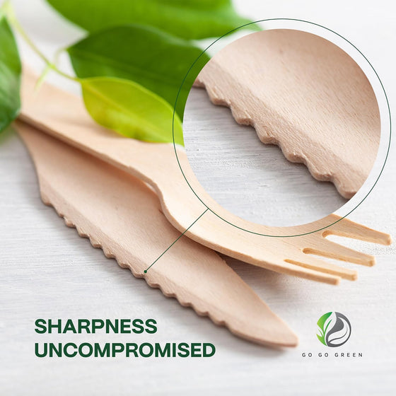100% Compostable Cutlery Set - 300 Pieces Wooden Compostable Utensils [120 Forks, 90 Knives, 90 Spoons] - Disposable Wooden Cutlery, Eco Friendly Forks And Spoons Disposable Cutlery Set Party Utensils - hover image