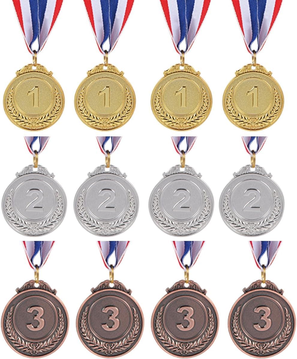 12 Pieces Gold Silver Bronze Metal Award Medals - 1st 2nd 3rd Place Winner Prizes for Sports, Competitions, Party Favors & Decorations, Olympic Style, 2 Inches ﻿