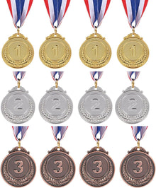 12 Pieces Gold Silver Bronze Metal Award Medals - 1st 2nd 3rd Place Winner Prizes for Sports, Competitions, Party Favors & Decorations, Olympic Style, 2 Inches ﻿