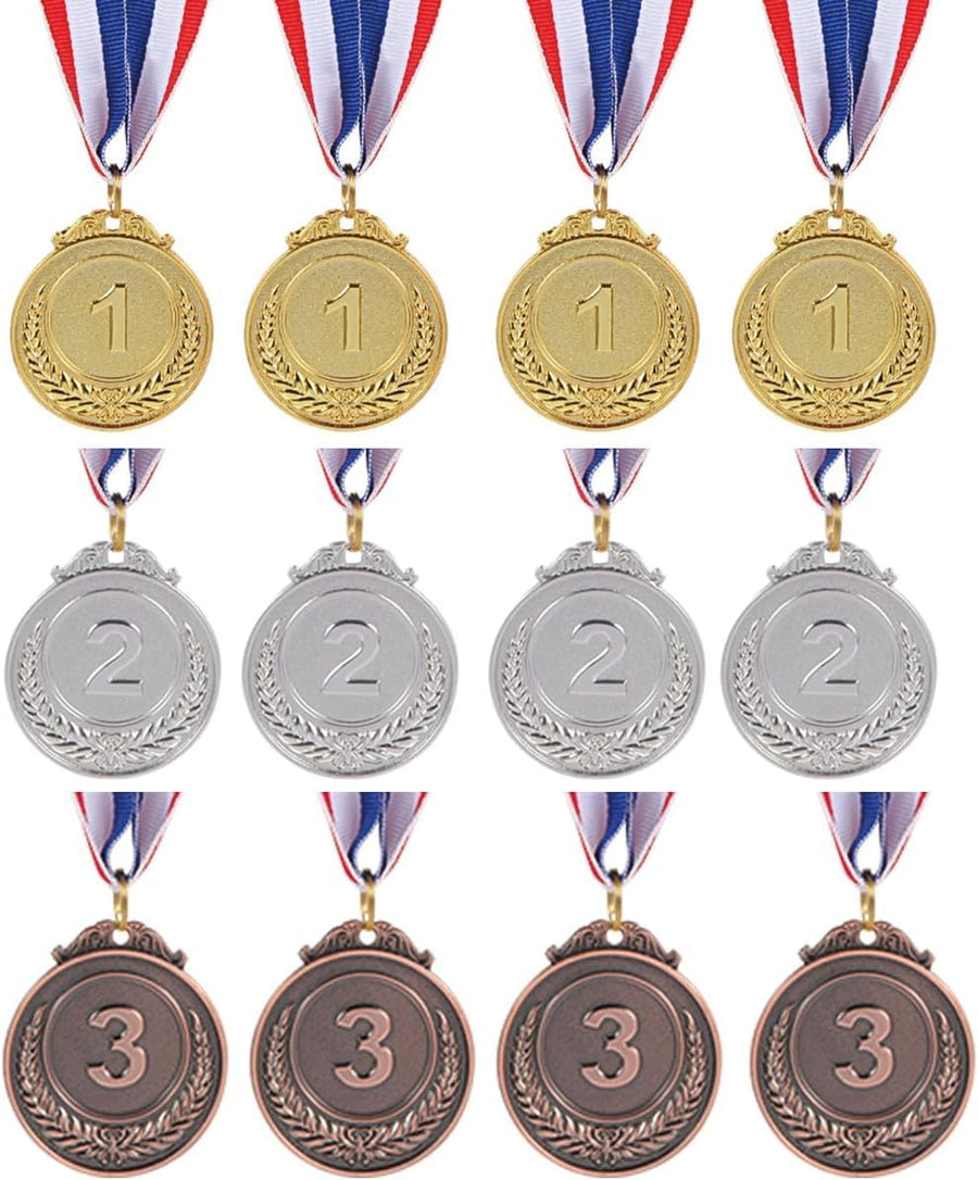 12 Pieces Gold Silver Bronze Metal Award Medals - 1st 2nd 3rd Place Winner Prizes for Sports, Competitions, Party Favors & Decorations, Olympic Style, 2 Inches ﻿