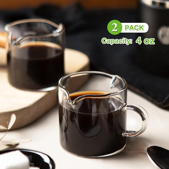 Qipecedm Espresso Cups Set of 2, 4 OZ Double Spouts Cups, Shot Glasses, Milk Cup with Handle, Clear Glass, Espresso Accessories for Machine, Small - hover image