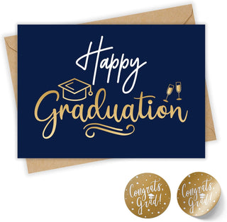 Paper Play Elegant Graduation Card with Pre-Printed Message – Navy Blue & Gold Foil Design – Inspirational Greeting Card for Graduates – Perfect for High School, College, University