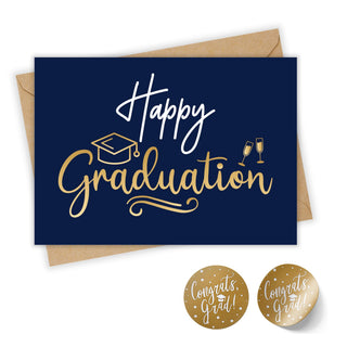 Paper Play Elegant Graduation Card with Pre-Printed Message – Navy Blue & Gold Foil Design – Inspirational Greeting Card for Graduates – Perfect for High School, College, University