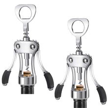 KORCCI Wine Opener, Heavy-Duty Zinc Alloy Wing Corkscrew, Premium Beer Bottle Opener, Multifunctional Wine Accessories with Ergonomic Handle and Sharp Screw, for Kitchen, Bar, Restaurant (SILVER)