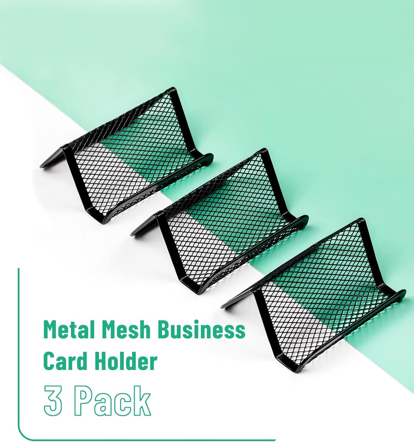 Mr. Pen- Metal Mesh Business Card Holders, 3 Pack, Black, Durable Stainless Steel Card Stand for Desk, Office, and Business Use, Straight, Flat and Smooth Design