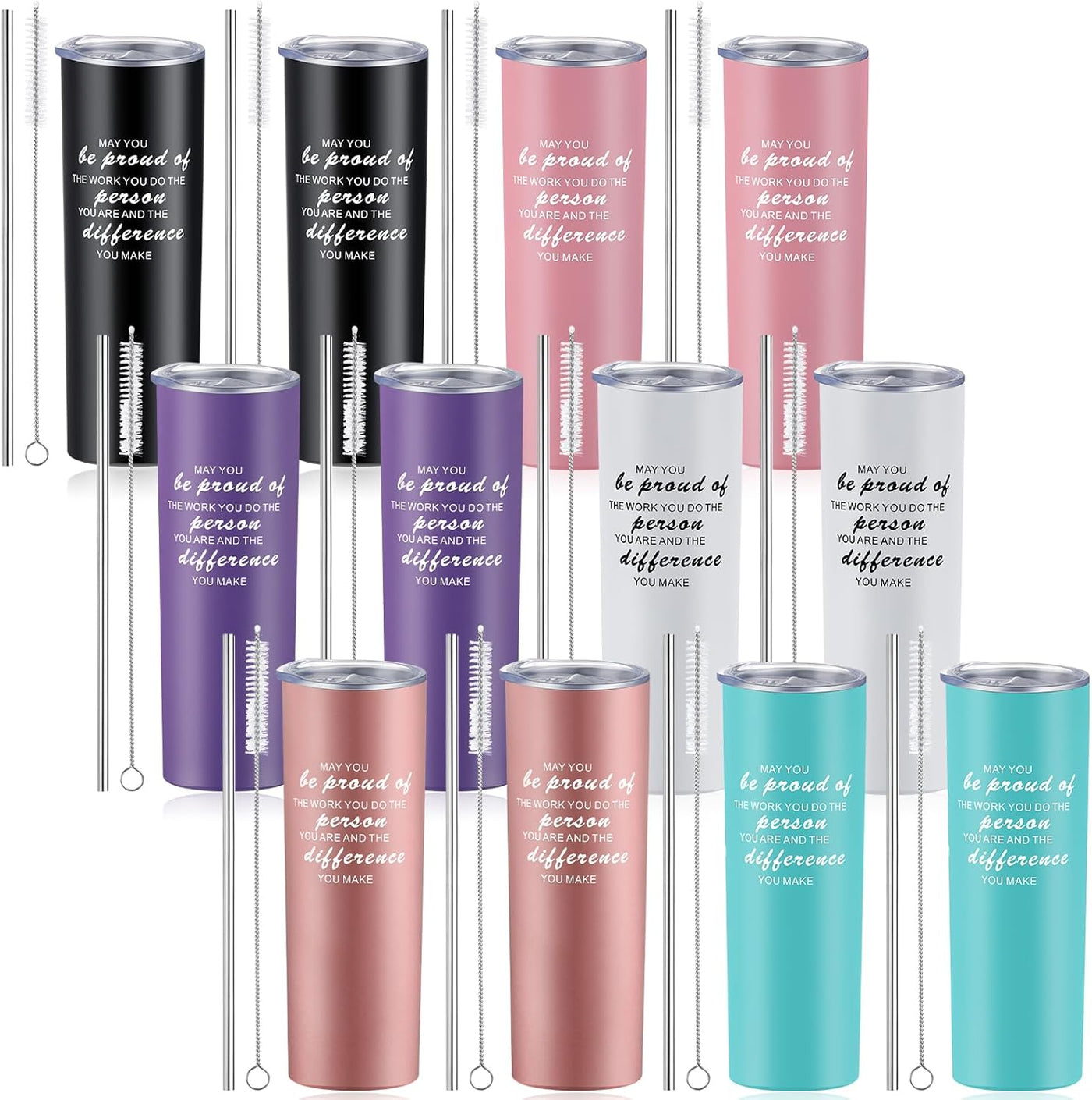 Lallisa 12 Sets Thank You Gifts for Men Women Insulated Stainless Steel Travel Tumbler Mug 20oz Inspirational Appreciation Christmas Gifts for Boss Teacher Employee Coworker Friends(Colorful)