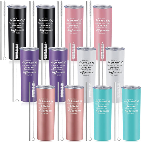 Lallisa 12 Sets Thank You Gifts for Men Women Insulated Stainless Steel Travel Tumbler Mug 20oz Inspirational Appreciation Christmas Gifts for Boss Teacher Employee Coworker Friends(Colorful)