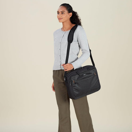 Amazon Basics 15.6 in Laptop Bag with Shoulder Strap and Handle, Large Capacity, Spacious Compartments, Black - hover image