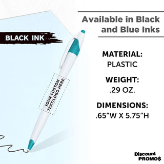 DISCOUNT PROMOS Personalized Ballpoint Pens Bulk Pack of 4-5,000 counts Black Ink, Slim & Curvy Design, Retractable, Ideal for Office, Corporate Merchandise, Tradeshows- Teal