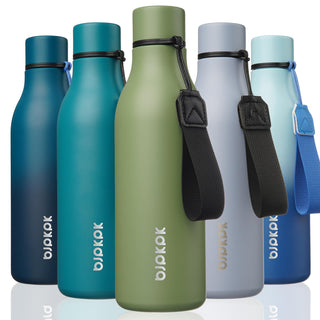 BJPKPK Insulated Water Bottles, 18 oz Stainless Steel Metal Water Bottle with Strap, BPA Free Leak Proof Jugs, Mugs, Flasks, Reusable Thermal Flasks for Sports & Travel, Orange