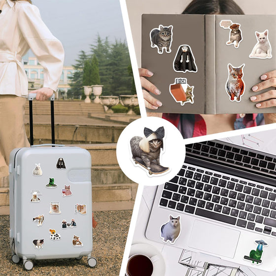 Cat Meme Stickers, Funny Cat Stickers for Journaling Adults Kawaii,Cute Waterproof Vinyl Sticker for Water Bottles Laptops 50Pcs - hover image