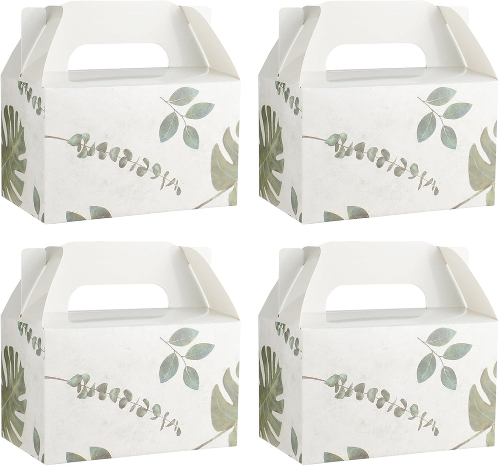 NyuOurea 10 PCS Green Leaf Gable Favor Treat Boxes, 6.5 x 4 x 4 Inches Gift Box with Handle, Goodie Boxes for Candy, Cookie, Tea, Spring Picnic, Baby Shower Party, Garden Wedding, Birthday, Graduation