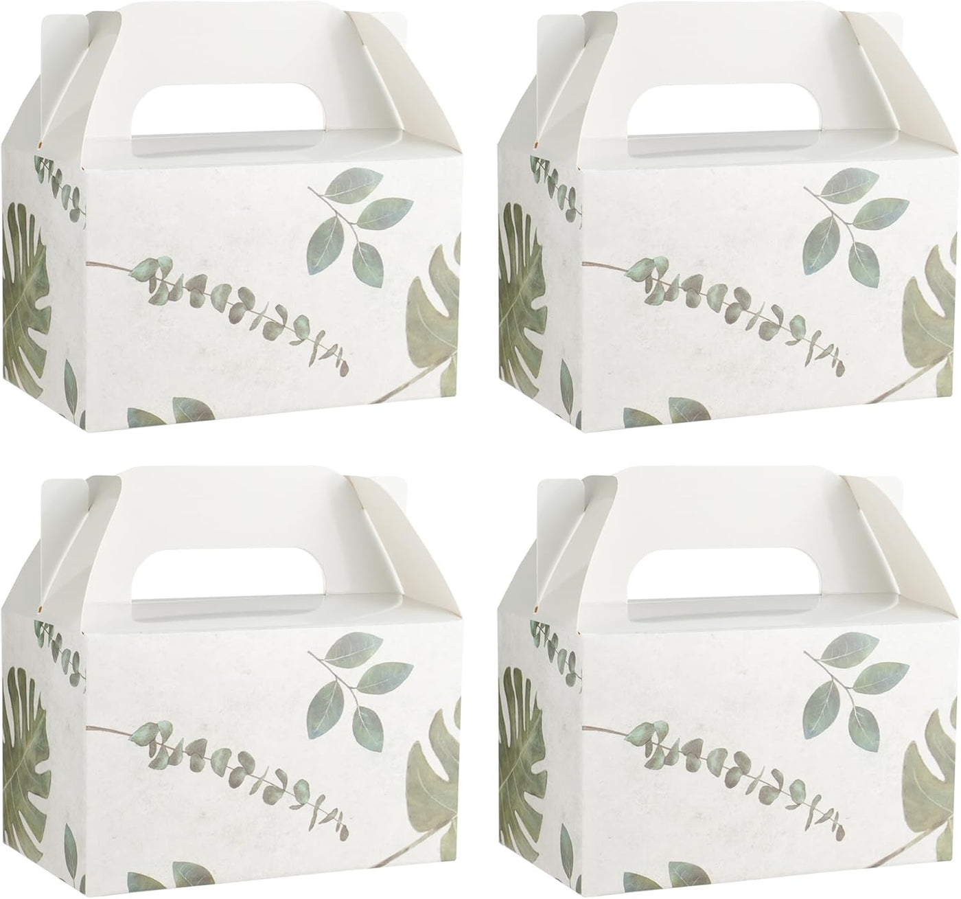 NyuOurea 10 PCS Green Leaf Gable Favor Treat Boxes, 6.5 x 4 x 4 Inches Gift Box with Handle, Goodie Boxes for Candy, Cookie, Tea, Spring Picnic, Baby Shower Party, Garden Wedding, Birthday, Graduation