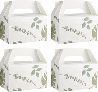 NyuOurea 10 PCS Green Leaf Gable Favor Treat Boxes, 6.5 x 4 x 4 Inches Gift Box with Handle, Goodie Boxes for Candy, Cookie, Tea, Spring Picnic, Baby Shower Party, Garden Wedding, Birthday, Graduation