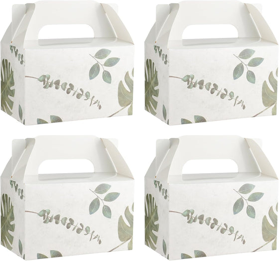 NyuOurea 10 PCS Green Leaf Gable Favor Treat Boxes, 6.5 x 4 x 4 Inches Gift Box with Handle, Goodie Boxes for Candy, Cookie, Tea, Spring Picnic, Baby Shower Party, Garden Wedding, Birthday, Graduation