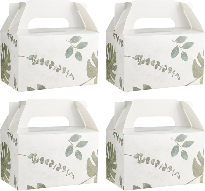 NyuOurea 10 PCS Green Leaf Gable Favor Treat Boxes, 6.5 x 4 x 4 Inches Gift Box with Handle, Goodie Boxes for Candy, Cookie, Tea, Spring Picnic, Baby Shower Party, Garden Wedding, Birthday, Graduation